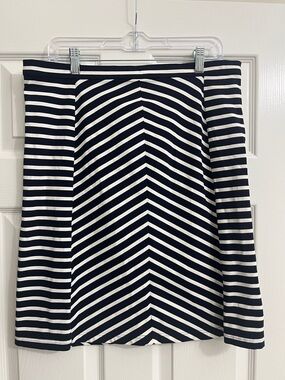 Saint James Navy and White Chevron A-Line Skirt